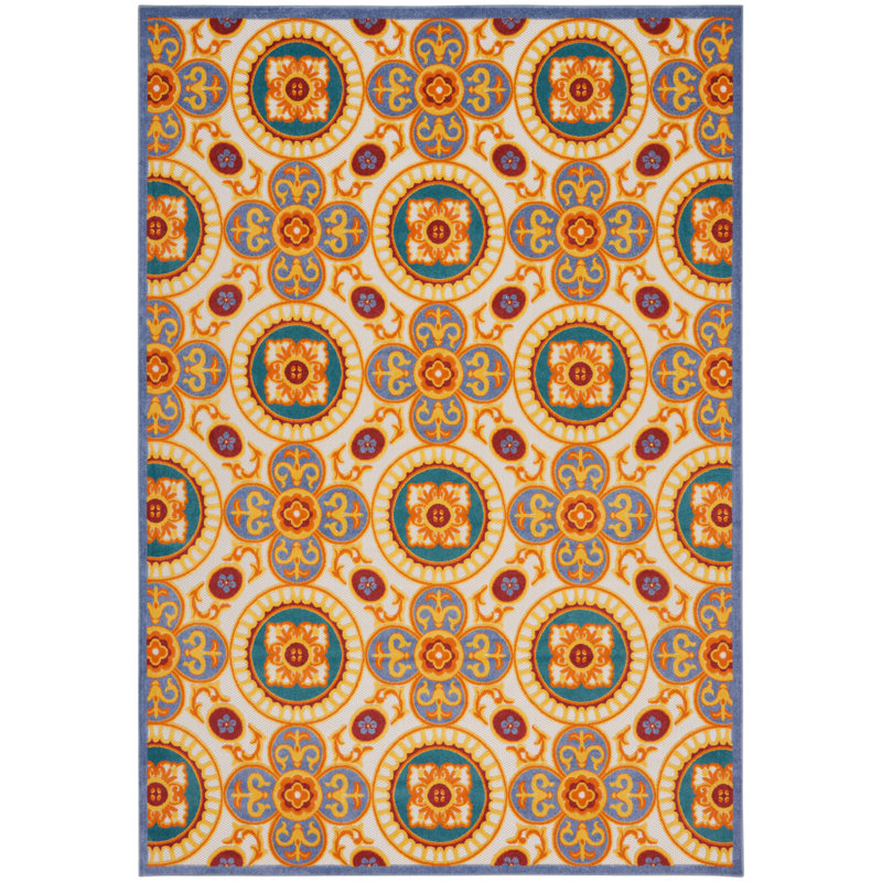 Mamini Aloha  Geometric Multicolor Indoor/Outdoor Area Rug, Rectangle 7' x 10'