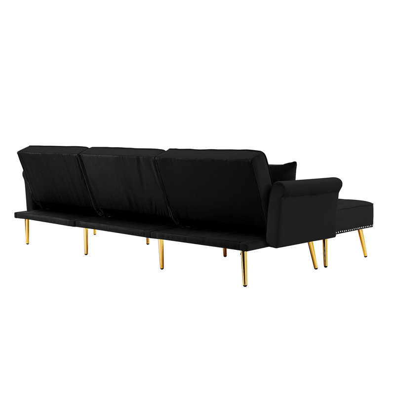 Canapé et méridienne en velours 110,2 po, Noir / velours