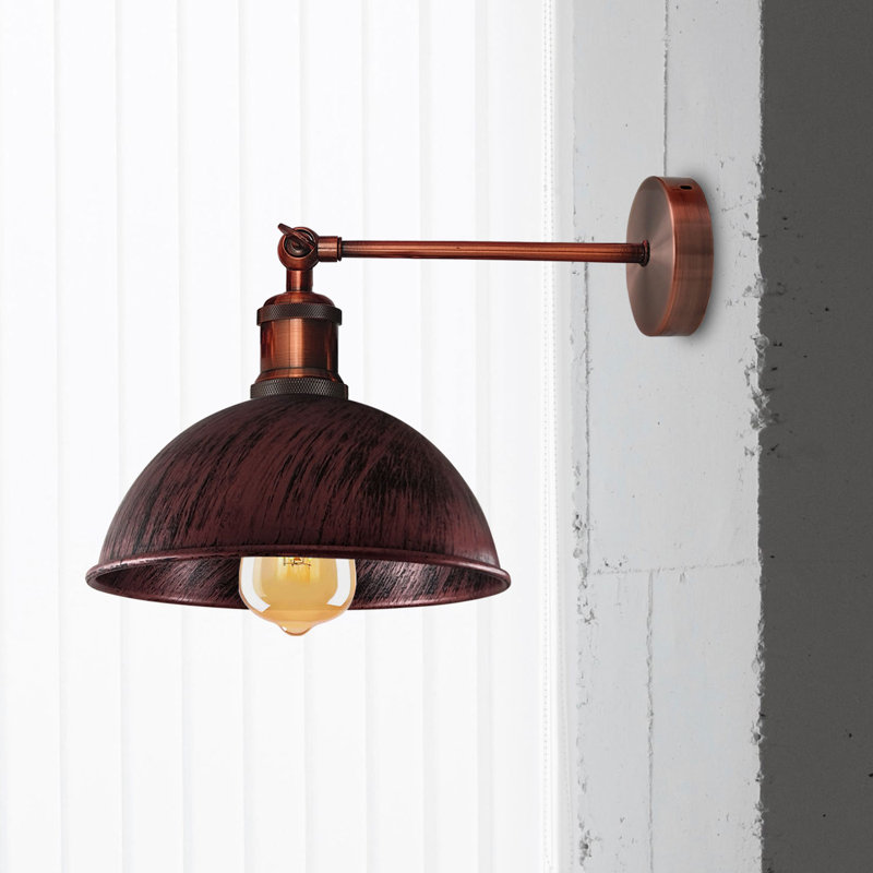 Janessa 1-Light Iron Swing Arm Dome Wall Sconce, Rustic Red, Copper