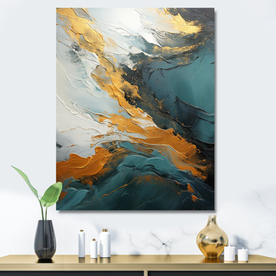Gold And Green Abstract Marble Waterfall II - Abstract Wall Art
