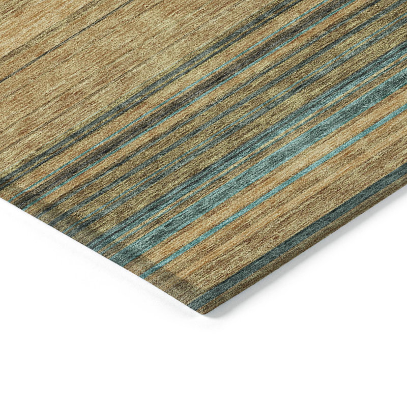 Tapis extérieur lavable rayé brun 10 pi x 14 pi