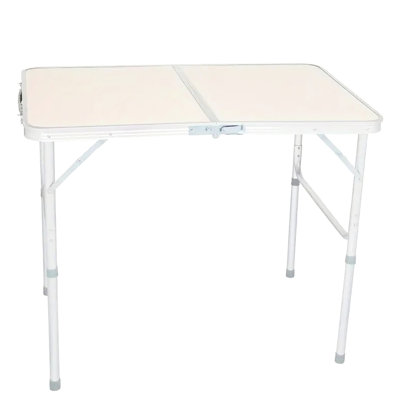 Lightweight Outdoor Camping Folding Table - Aluminium With 3 Adjustable Heights, Water- Top, Fixed Grip For Easy Carry, Ideal Barbecues Beige + Silver Gray Portable Surface, Transport, Suited Picnics
