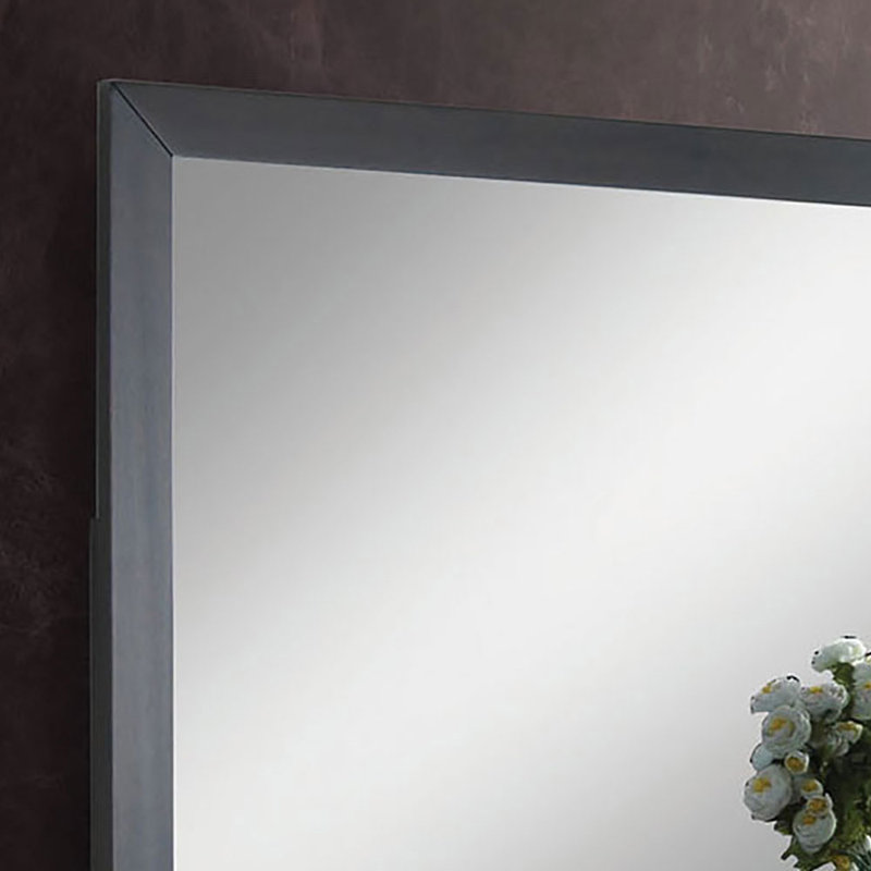Hando Wood Wall Mirror, 38" x 38.25", Gray