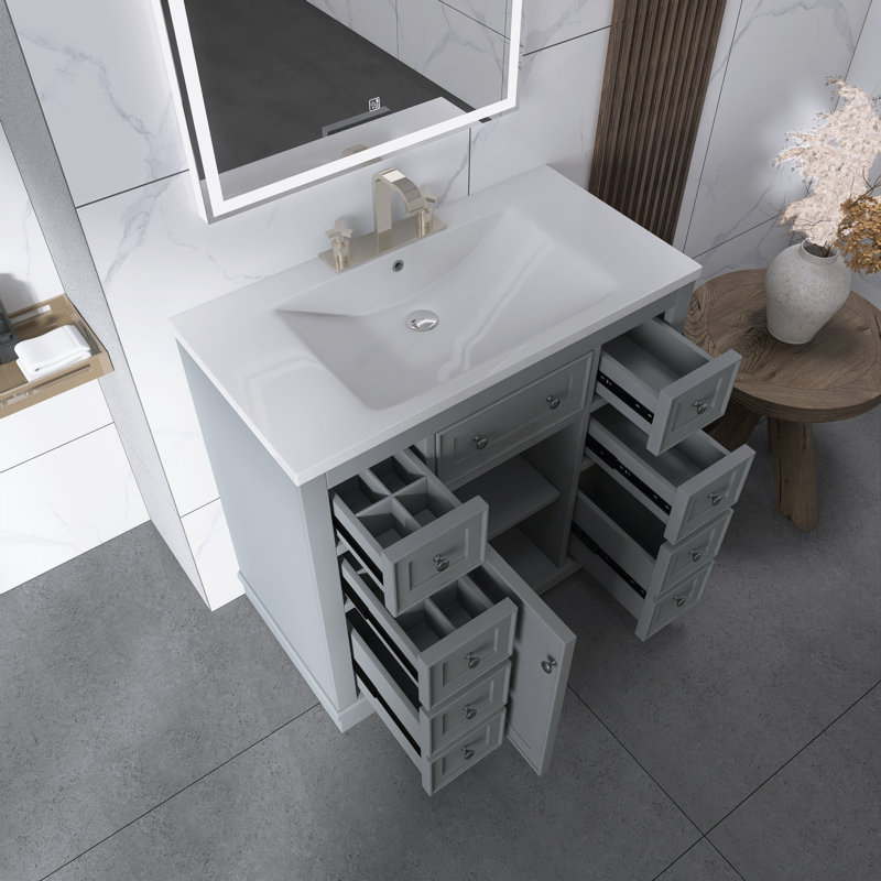 Meuble-lavabo sur pied 36 po avec lavabo, Gris