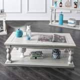 Coffee Table Open Bottom Shelf Plank Style Table Top