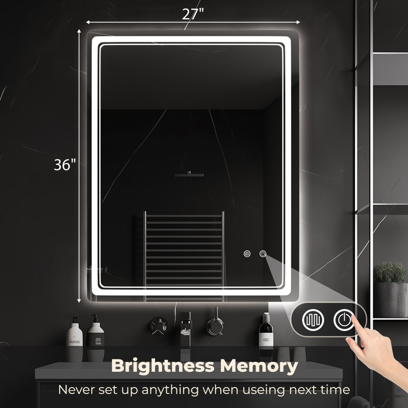 LED Mirror for Bathroom – Vanity Mirror with Lights, Dimmable Touch Sensor, and Anti-Fog Function, 36" x 27"