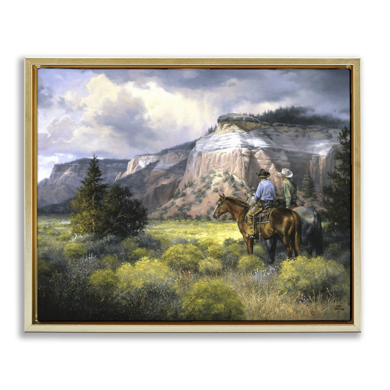 Art mural sur toile Western Cliff and Cowboys, conception par Jack Sorenson, H 25 po x l 31 po