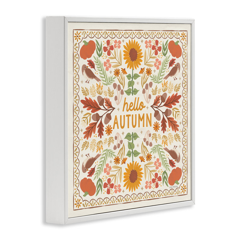 «Hello Autumn», estampe numérique par Laura Marshall, H 12 po x l 12 po, Giclée encadrée blanc bord de mer