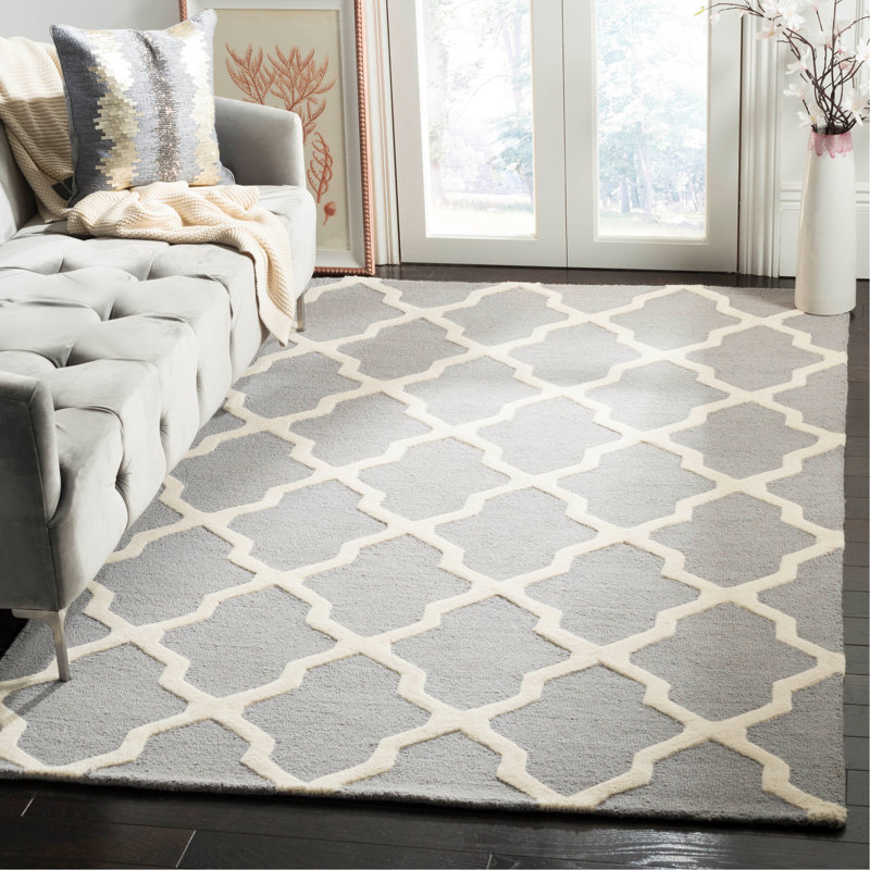 Cannen Hand Tufted Wool Geometric Rug, Rectangle 8' x 10', Gray
