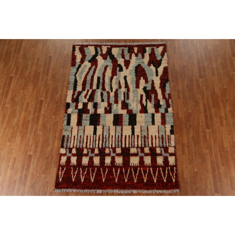 One-of-a-Kind 6'0'' x 9'2'' New Age Rectangle Wool Area Rug in Blue and Ivory