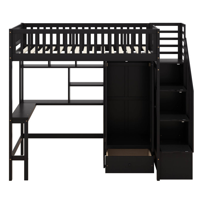 Lit mezzanine avec tiroirs Jamner Kids, Lit simple, Espresso
