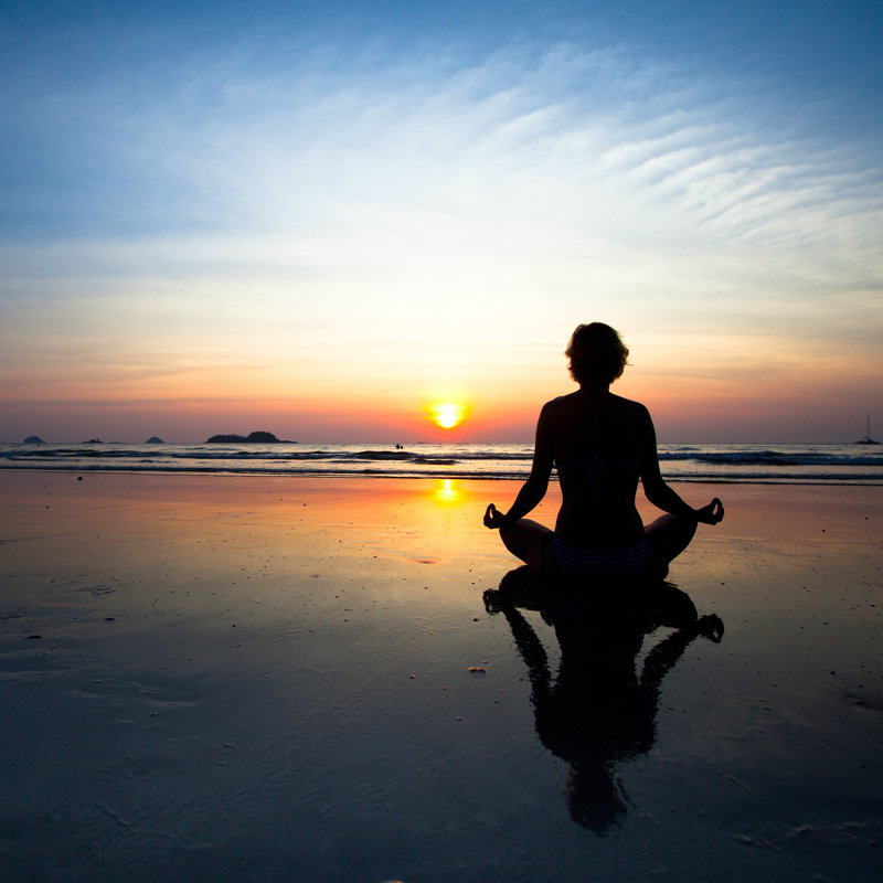 Silhouette Yoga Woman Sitting On Sea Coast At Sunset by DimaBerkut - Wrapped Canvas Print, 30cm H x 30cm W x 3.8cm D