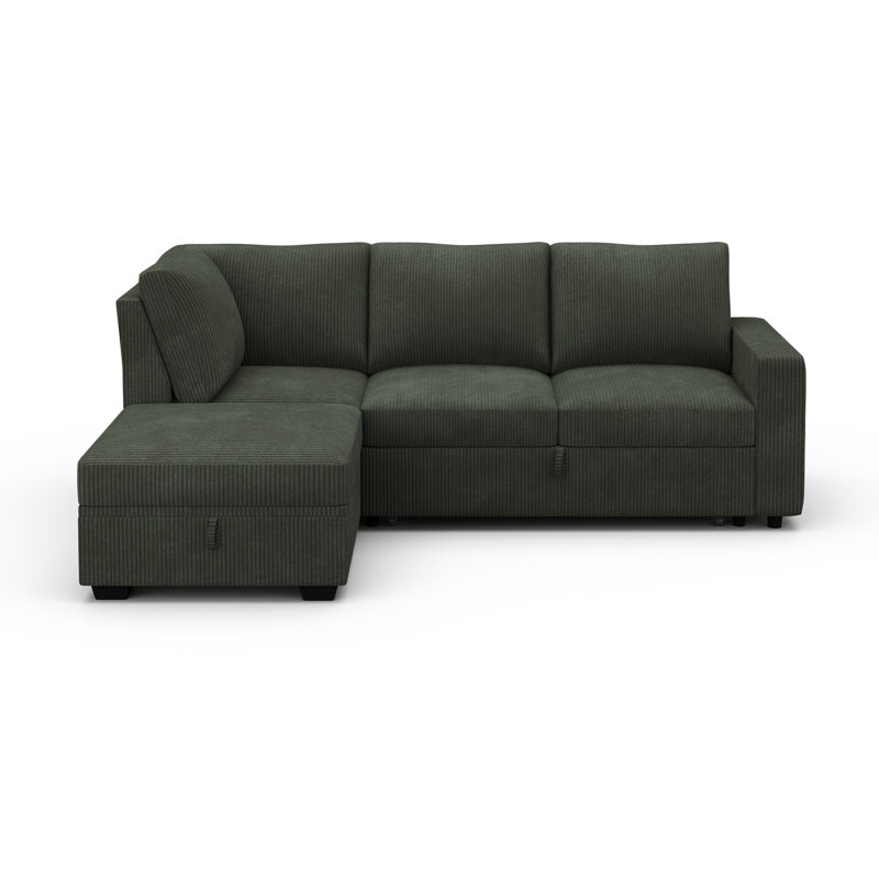 Canapé-lit modulaire rembourré 87 po Brunella Brunella, Velours côtelé vert, H 35 po x l 87 po x P 59,8 po