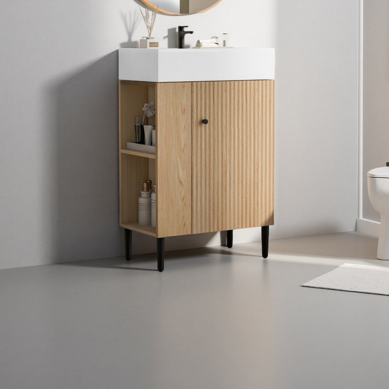 21.6" Wood Bathroom Vanity,Combo Cabinet,Bathroom Storage Cabinet,Single Ceramic Sink