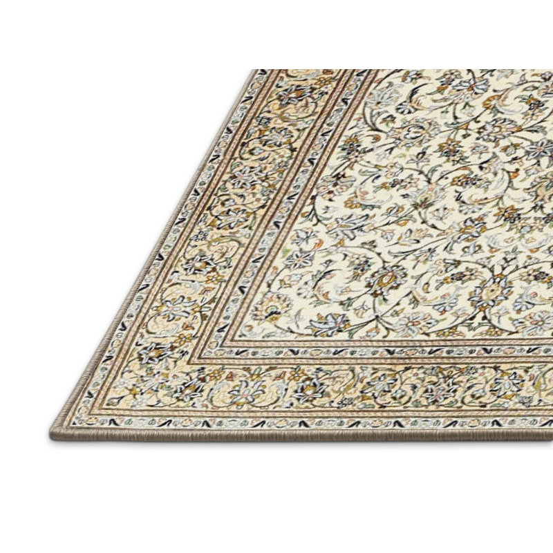 Tapis oriental beige en laine / polyester tissé à la machine, Rectangle 6 pi x 9 pi