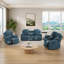 Ensemble de salon inclinable 3 pièces bleu avec causeuse console, porte-gobelets, rangement et table basse rabattable-113477477