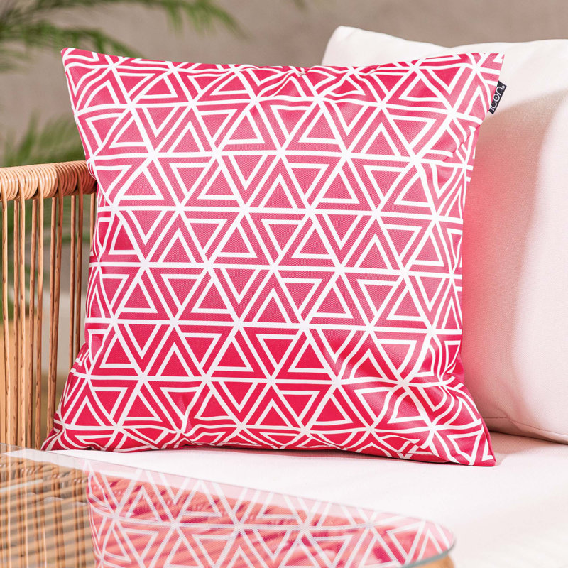 Indoor / Outdoor Square Cushion, White/Pink Geometric