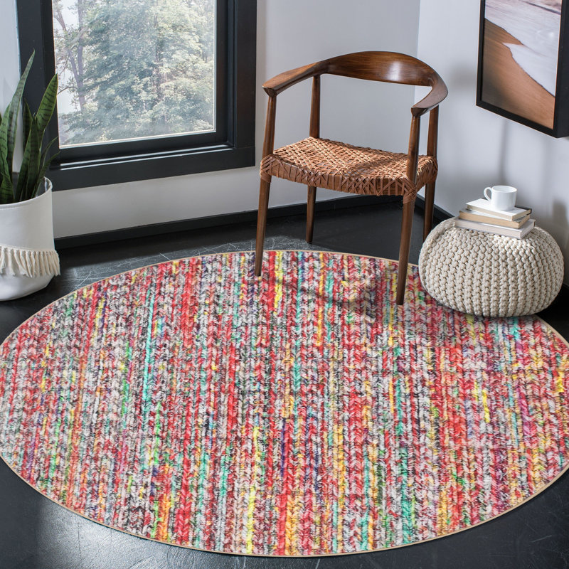 Washable Round Rug 4x4 Circle Modern Solid Color Floor Mats, Small Braided Print Accent Carpet with Non-Slip Backing, -Soft Low Pile Throw Rug for Living Room, Bedroom, Colorful
