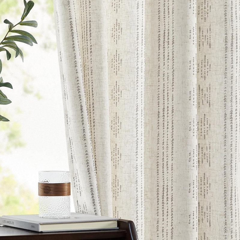 Rideaux bohème en mélange de lin avec passe-tringle, Gris, L 52 po x L 108 po