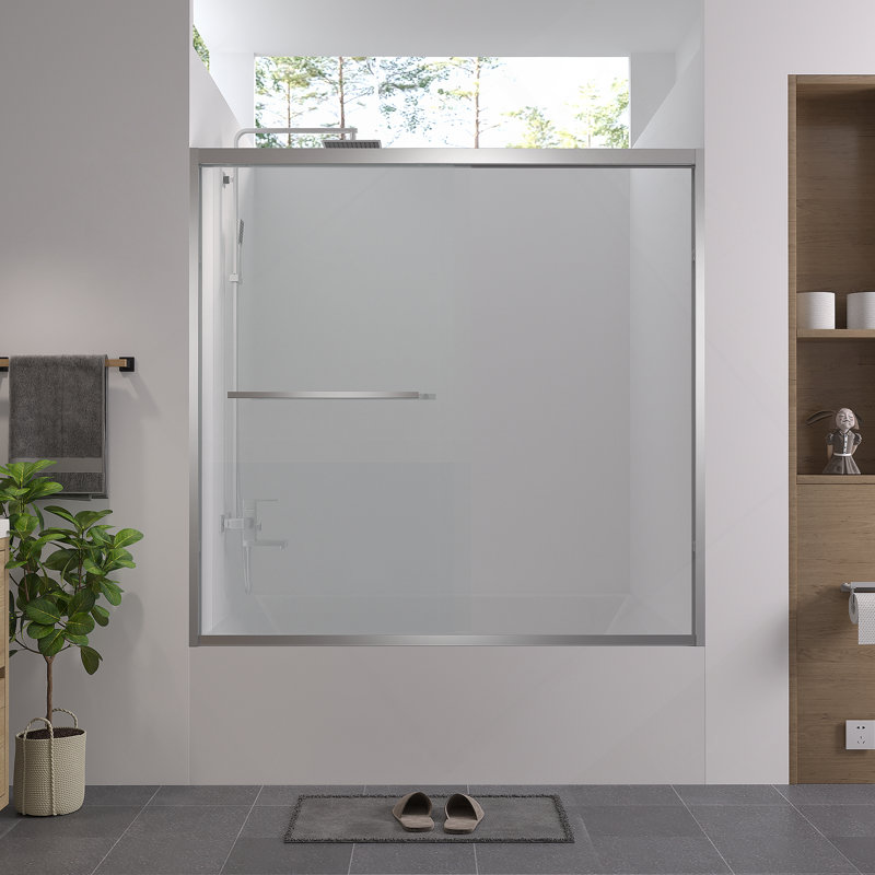 56-60"x58" Aluminum Frame Double Sliding Bathtub Screen, Bypass Bathroom Sliding Door with Premium 1/4" (6mm) Clear Tempered Glass, Chrome Hardware Sliding Glass Shower Enclosure,Chrome Finished