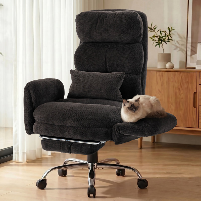Chaise de bureau Criss Cross Leg, chaise de bureau ergonomique en molleton Teddy, Noir