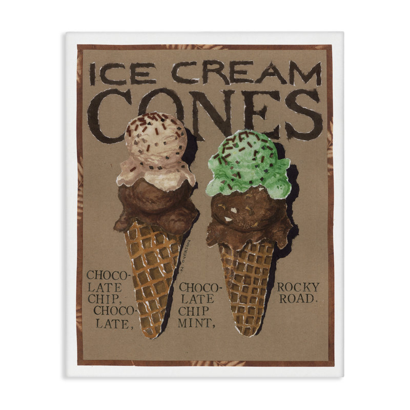 Art mural sur toile de cornets de glace par Nancy Overton, H 20 po x l 16 po