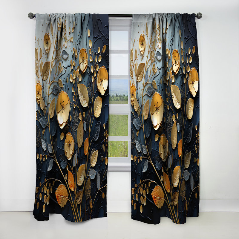 Gilley - Rideau à feuilles - Rideau en velours occultant à motif floral - 1 panneau, L 52 po x L 63 po