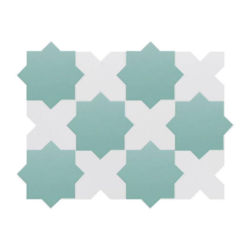 Porto Star+Cross 6.1 In. X 11.9 In. Porcelain Wall And Floor Tile (10.54 Sq. Ft. / Case), Jade Star/White Cross