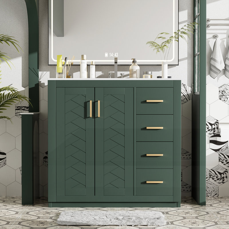 Meuble-lavabo 36 po avec lavabo en céramique, Vert