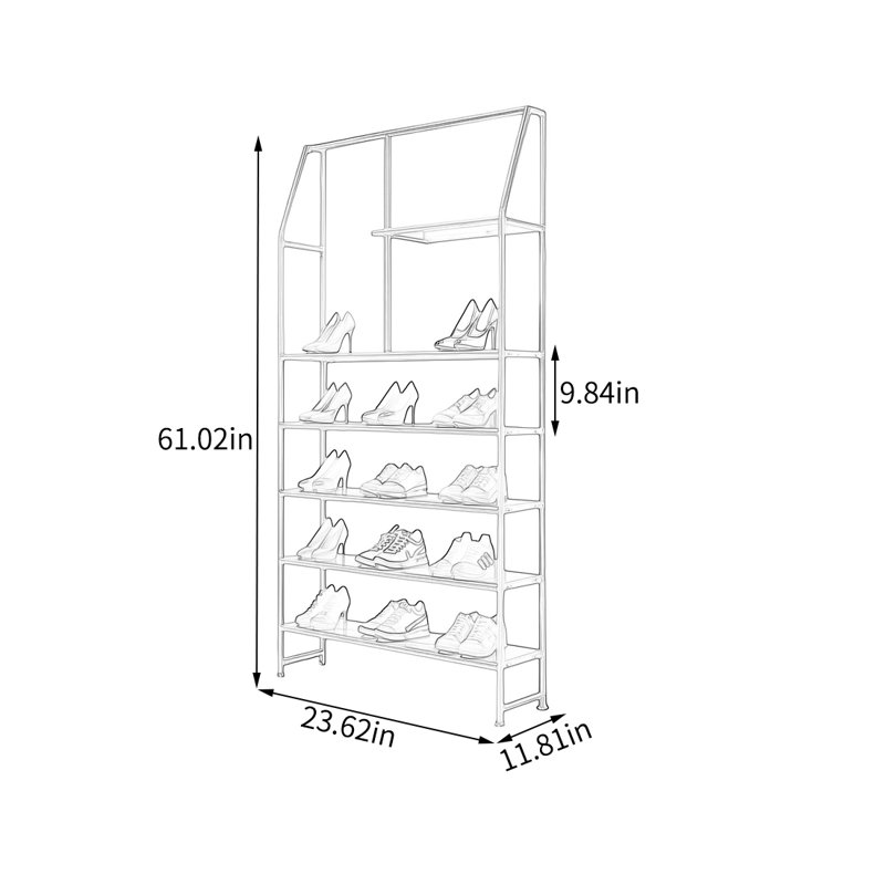 Tablette de présentation industrielle en métal, (6 Shelves) 61.02"H x 23.62"W x 11.81"D