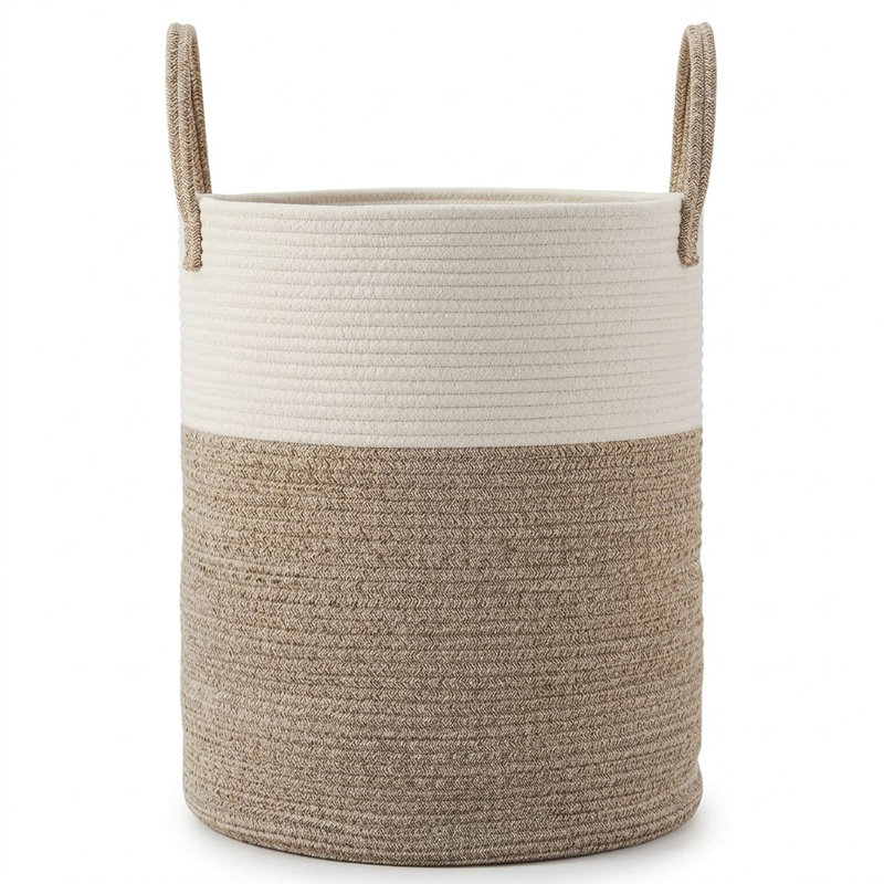 Panier à linge en corde de coton tissé 60L, grand bac de rangement décoratif pour chambre de chambre d'enfant, Beige/brun