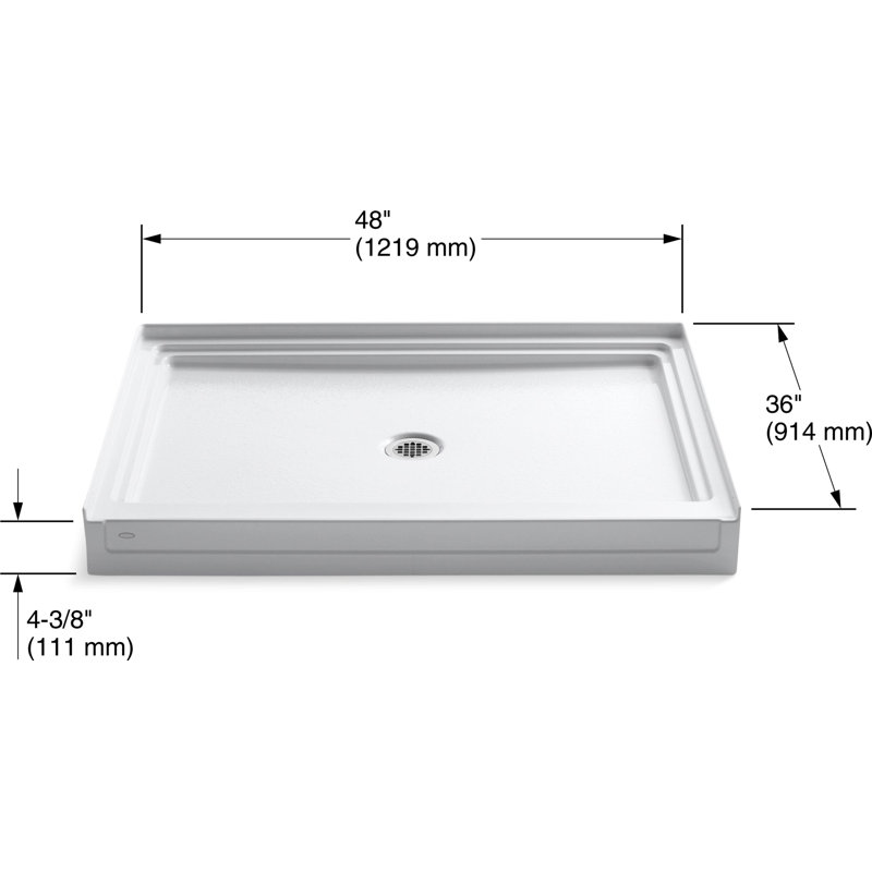 Tresham 48" x 36" Single Threshold Center Drain Shower Base, White