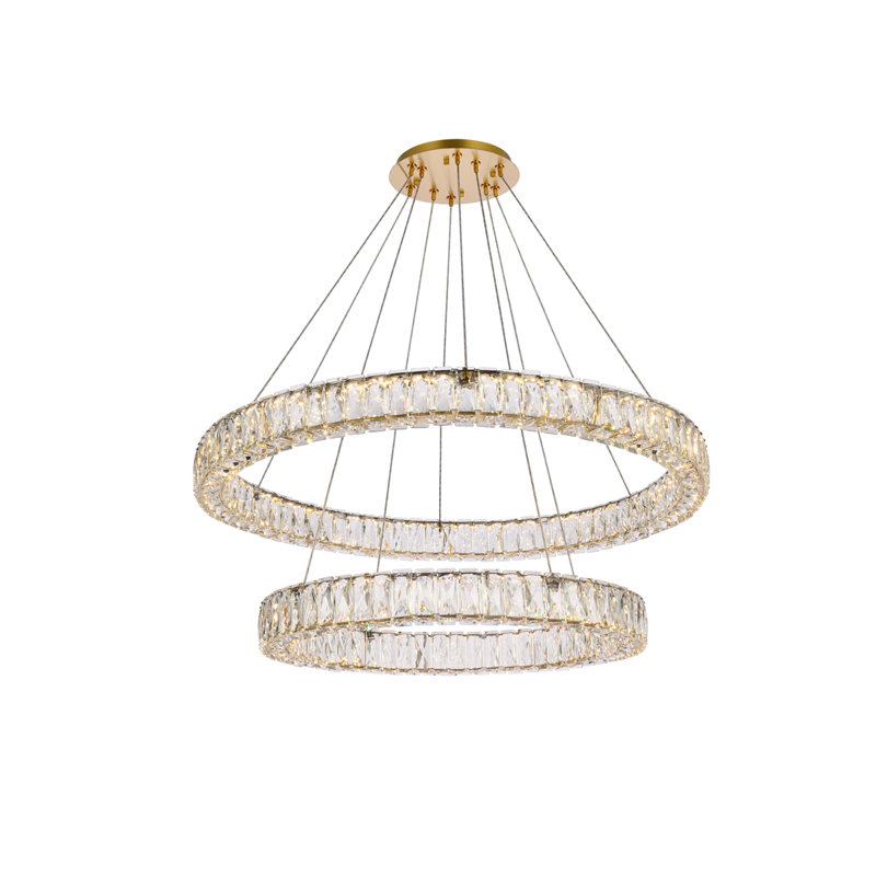 Lustre ovale en cristal 2 lumières Steveson, Or, H 12 po x l 36 po x P 36 po
