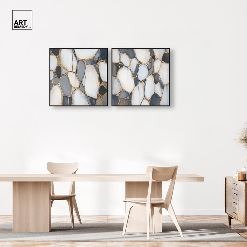 Cobblestone Duo Canvas Print Blue And Sage Wall Decor Set by Art Remedy, Black Frame, 12 x 12, H 31 po x l 31 po, Black Frame