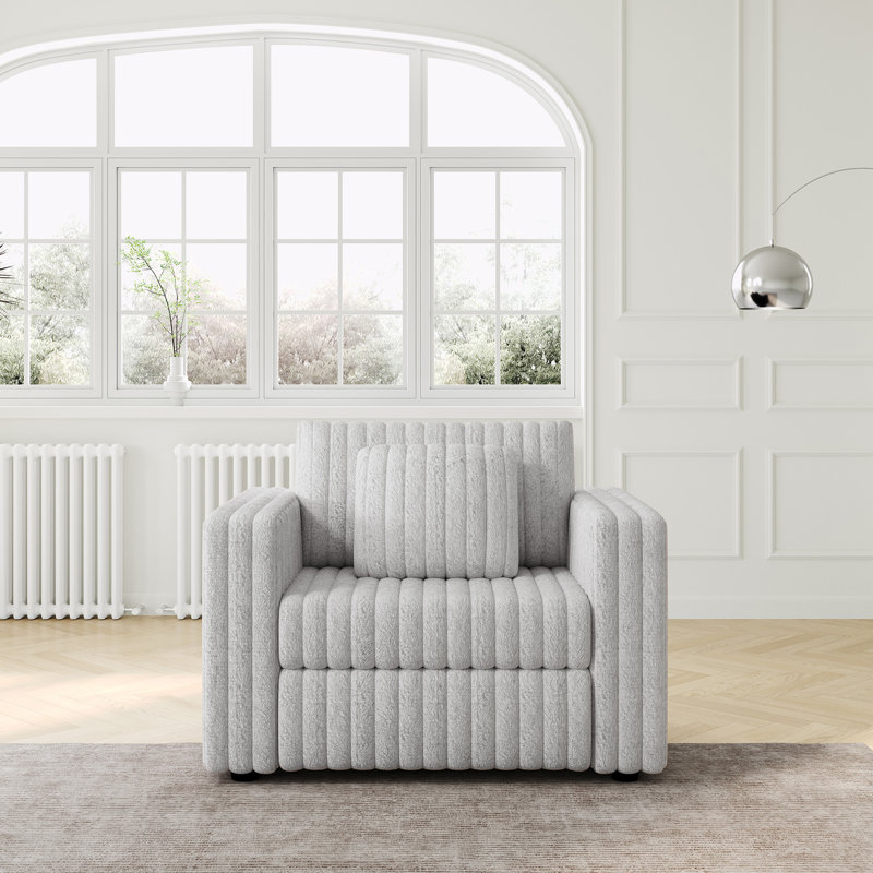 Futon-chaise convertible 3-en-1 avec ports USB, Fausse fourrure beige