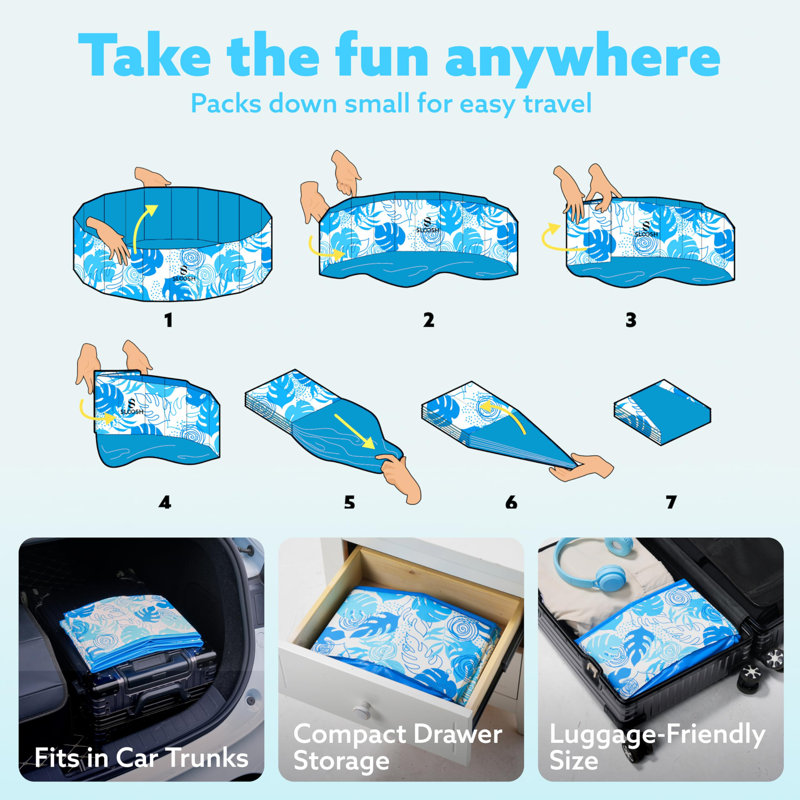 Foldable dog pool 48" x 12" (Blue Leaves)