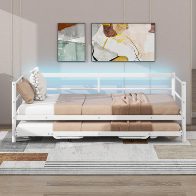 Twin Size Daybed With Trundle, Heavy Duty Metal Day Bed With Pop Up Trundle Guest Bed by Latitude Run