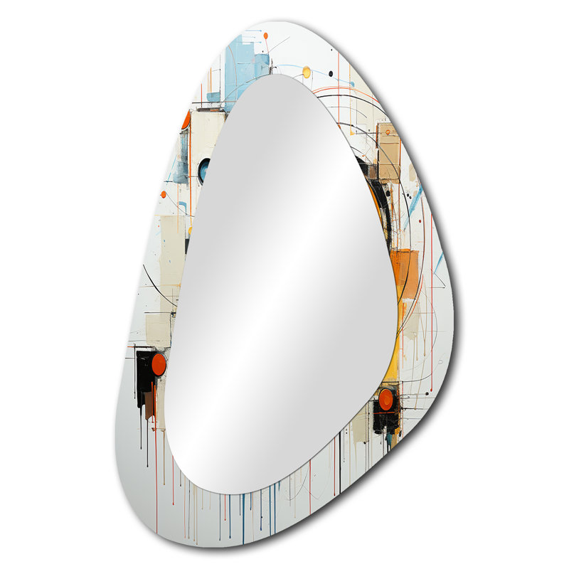 Minimalism Yellow And Blue Shapes Elegance III - Abstract Asymmetrical Modern Large Wall Mirror