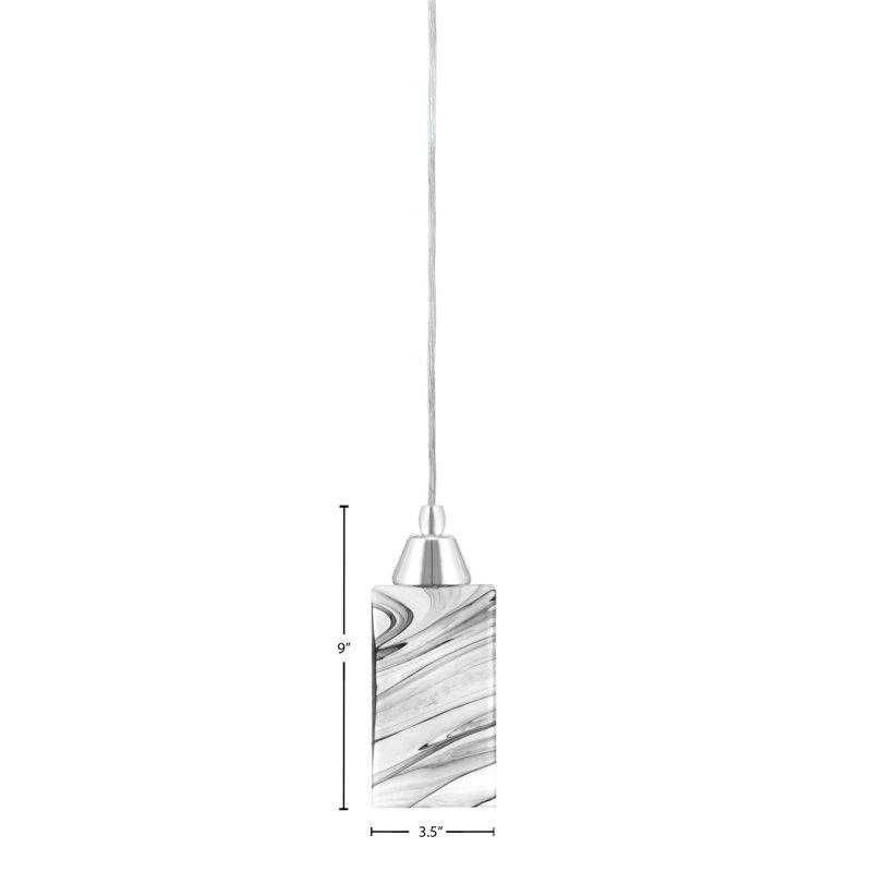 Mini-luminaire suspendu avec cordon en verre onyx carré 3,5 po Any, Chrome