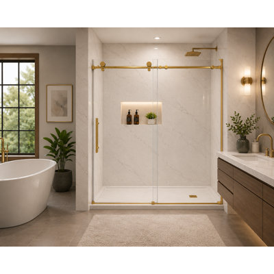 Sani Canada - Porte de douche coulissante en verre brossé sans cadre 60 po x 76 po