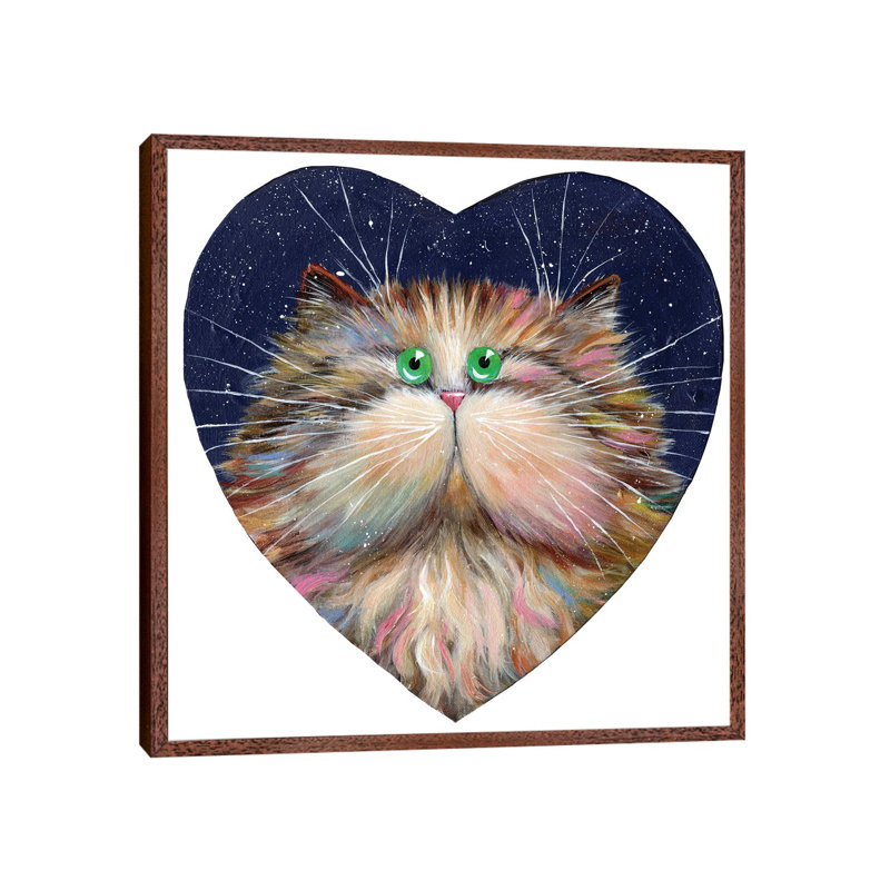 Heart Candy Cat by Kim Haskins - Print on Canvas, 93.98 cm H x 93.98 cm W, Classic Brown Wood Framed