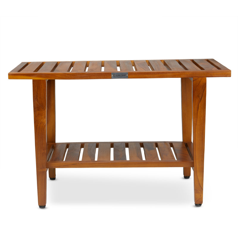 Teak 30-Inch Waterproof Spa Shower Bench with Shelf
