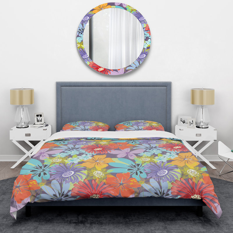 Multicolore fleurs abstraites - ensemble de housse de couette floral - microfibre de polyester