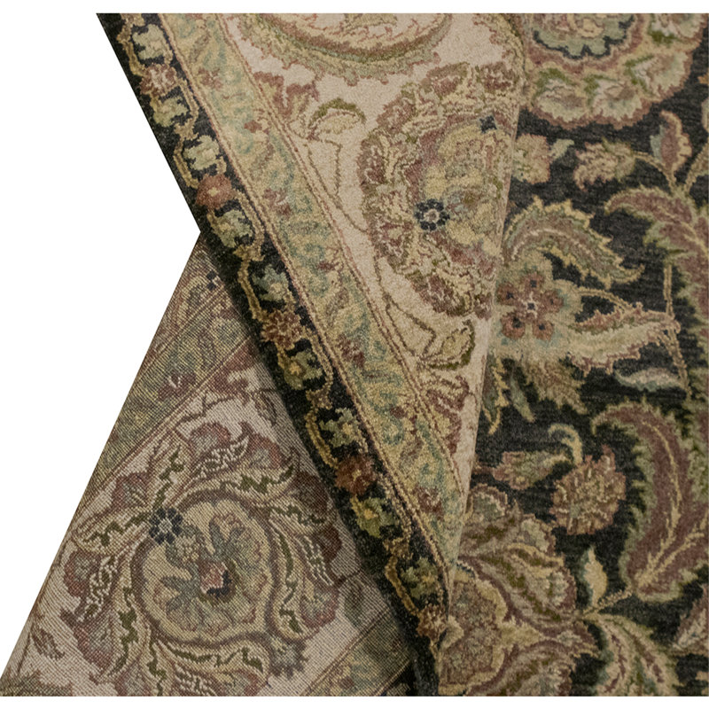 High-Quality Hand-Knotted Black And Cream Area Rug