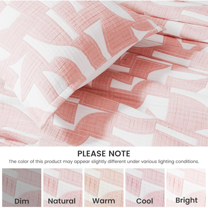 Ensemble de courtepointe en coton et jacquard Sleep Zone, Rose géométrique, Courtepointe très grand + 2 taies décoratives