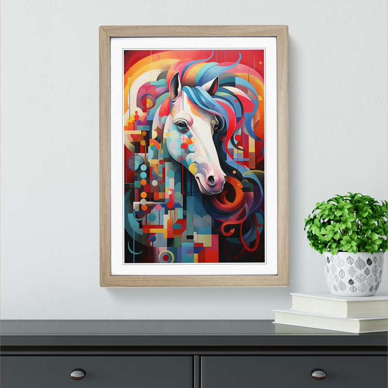 XYZ-FRM-V1223-5250 Pony Orphism - Single Picture Frame Print on Wood, Oak, 46cm H x 34cm W x 2cm D