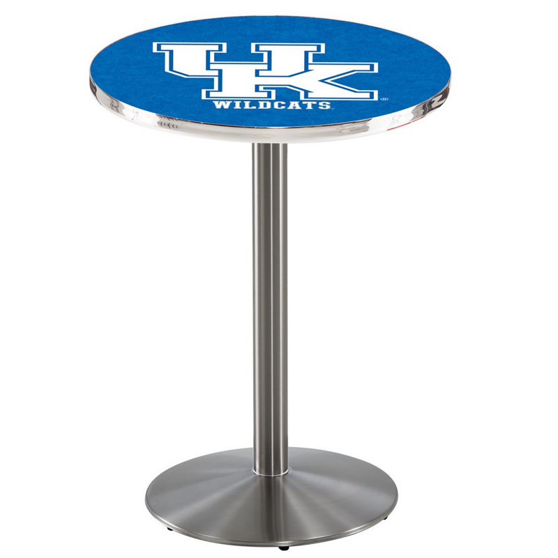 Round Metal Base Dining Table, Stainless Steel, University of Kentucky - UK Logo