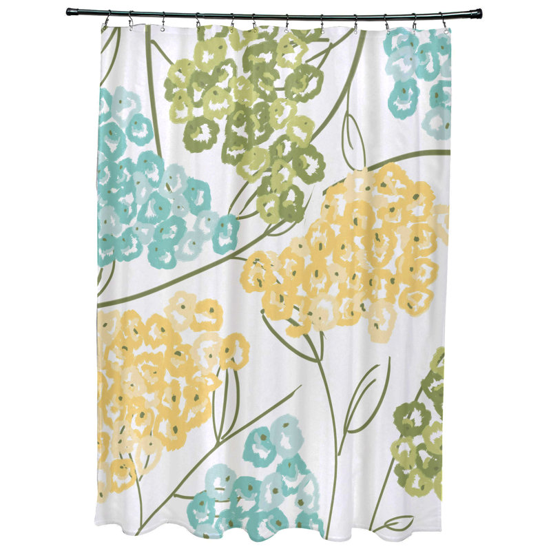 Rideau de douche à imprimé floral chrétien hortensias, Jaune