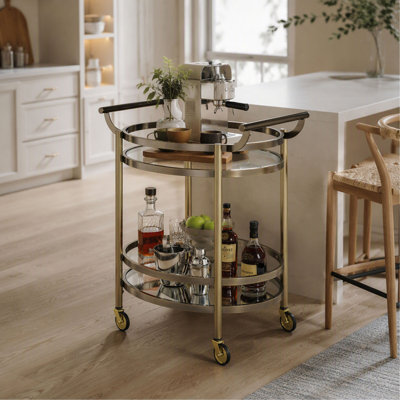 Vanderbilt Brushed Bronze Oval Serving Cart with Rolling Casters for Bar and Dining Room