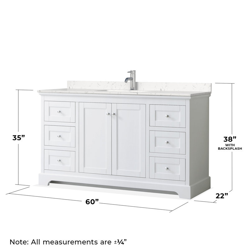 Avery 60'' Single Bathroom Vanity with Top, Light Vein Carrara Cultured Marble, White, Polished Chrome